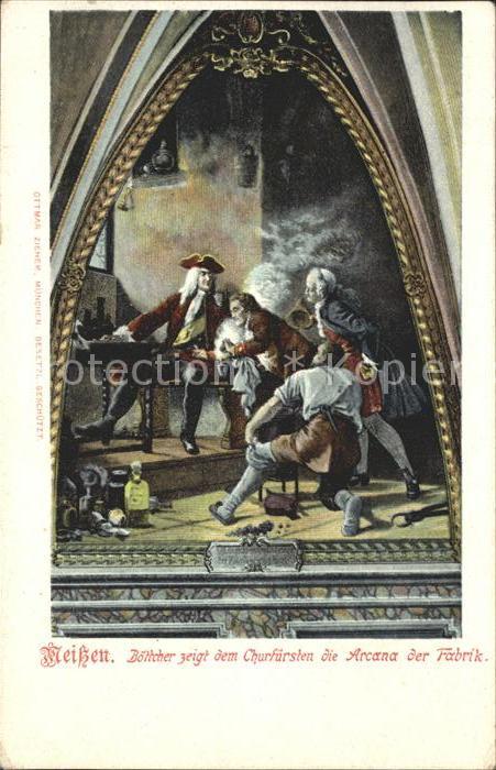 Meissen Elbe Sachsen Boettcher zeigt dem Churfuersten die Arcana der Fabrik Gema