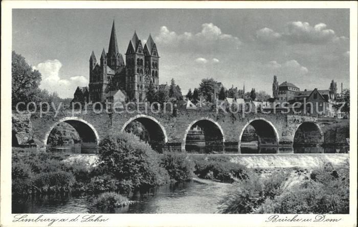 Limburg Lahn Bruecke und Dom Kupfertiefdruck