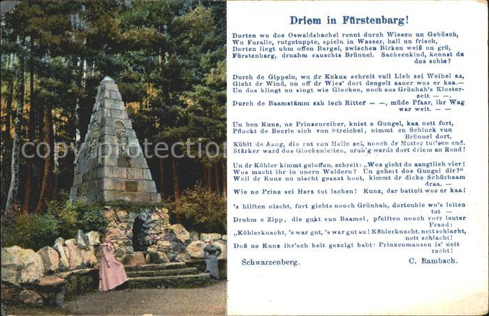Schwarzenberg Erzgebirge Driem in Fuerstenbarg Gedicht Gedenkstein