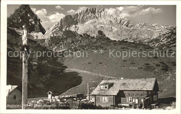 GARMISCH-PARTENKIRCHEN Bayern Hochalm gegen Alpspitze Wegekreuz Serie Deutsche H