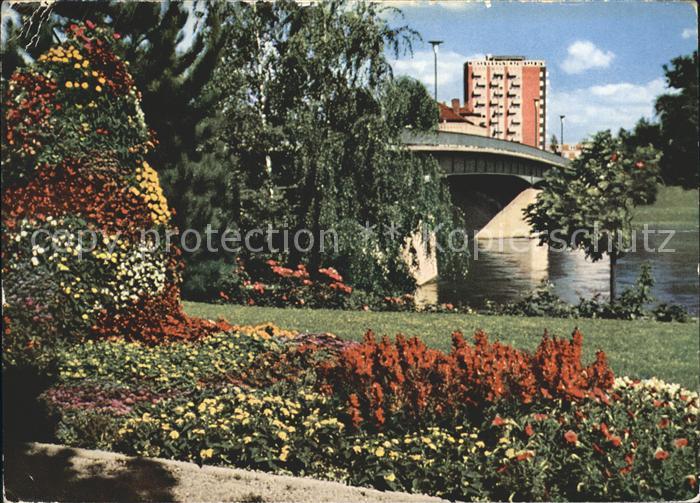 INGOLSTADT CITY Donaubruecke Blumenanlagen Hochhaus