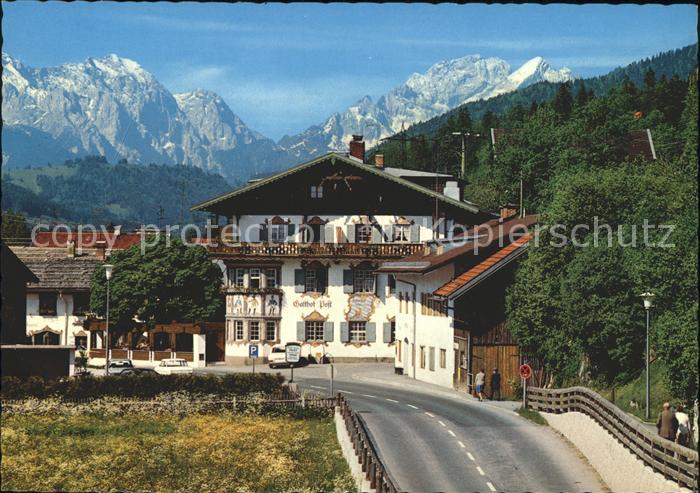 Wallgau Gasthof Post gegen Wettersteinwand Hochblasssen Alpspitze