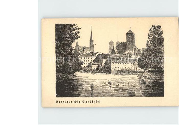 Breslau Niederschlesien Die Sandinsel Zeichnung