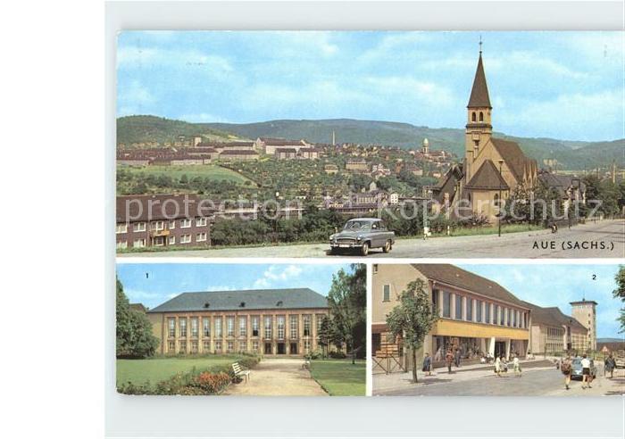 Aue Erzgebirge Ortsansicht Kirche Kulturhaus Ernst Thaelmann Kaufhaus und Obersc
