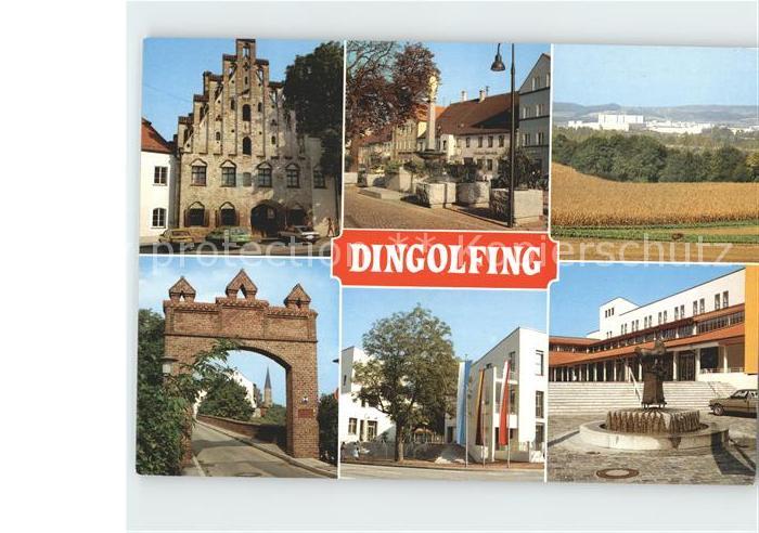 Dingolfing Rathaus Teilansichten Brunnen Tor