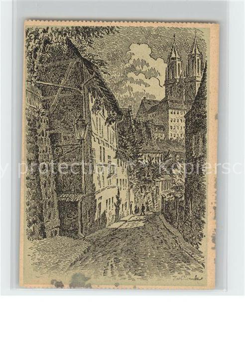 Meissen Elbe Sachsen Leinewebergasse mit Dom Zeichnung