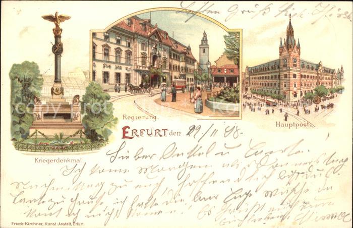 ERFURT  CITY Kriegerdenkmal Regierung Hauptpost Deutsche Reichspost