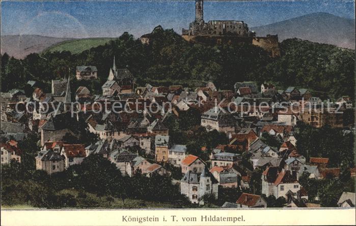 Koenigstein Taunus Blick vom Hildatempel auf Stadt und Burgruine