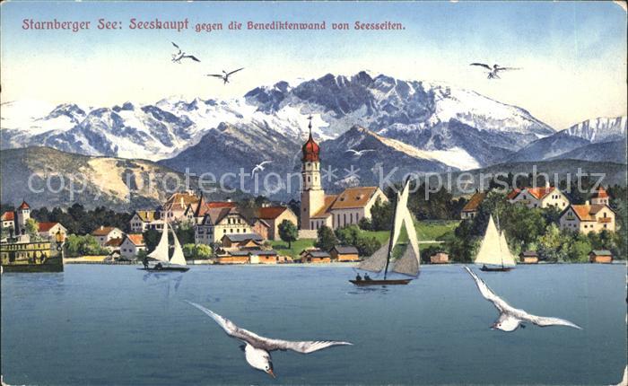 Starnbergersee mit Seeshaupt und Benediktenwand von Seeseite