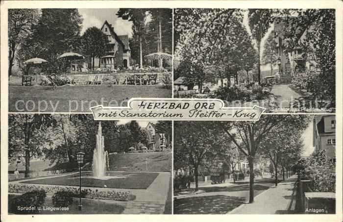 Bad Orb Sanatorium Pfeiffer Krug Terrasse Sprudel und Liegwiese Anlagen