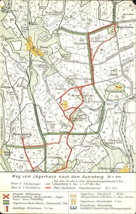 Auersberg Wildenthal Weg vom Jaegerhaus nach Auersberg Gebietskarte Auersberghau