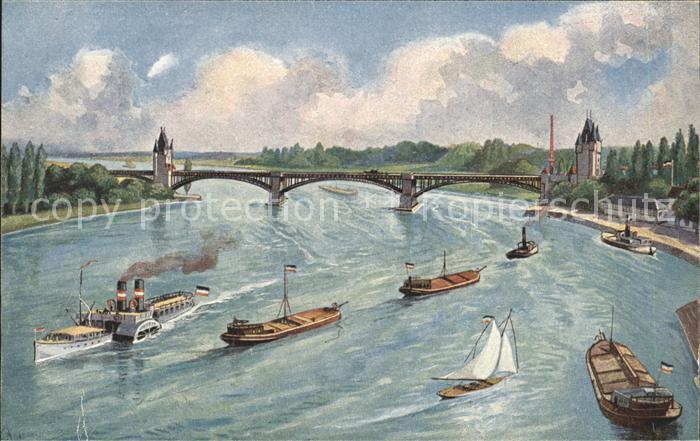 Worms Rhein Rheindampfer Frachtschiffe Rheinbruecke