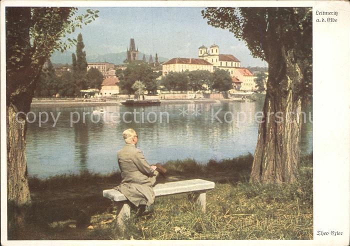 Leitmeritz Litomerice Nordboehmen Uferpartie an der Elbe