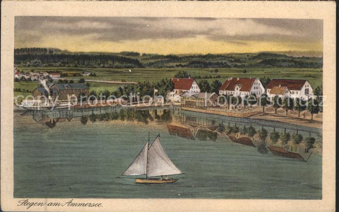 Stegen Ammersee Panorama Segelboot Heliotinkarte Nr 173