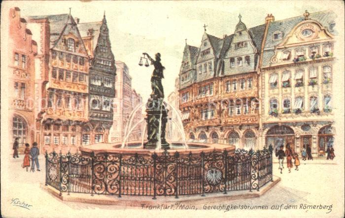 Frankfurt Main Gerechtigkeitsbrunnen auf dem Roemerberg
