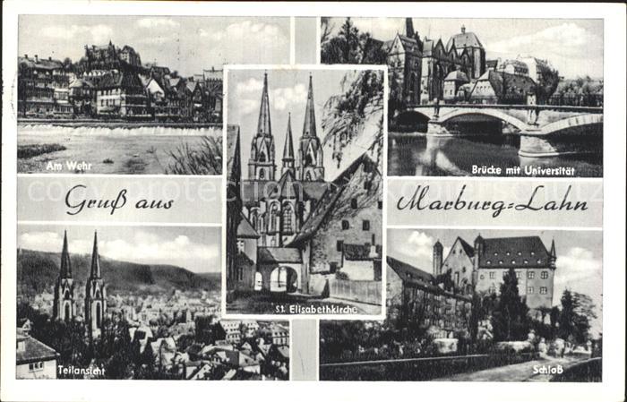 Marburg Lahn Bruecke mit Universitaet Teilansicht Am Wehr Schloss