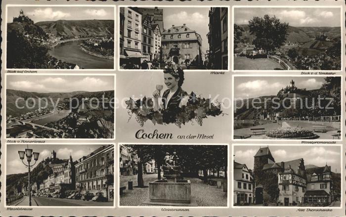 Cochem Mosel Blick vom Pinnerkreuz Moselstrasse Weinbrunnen