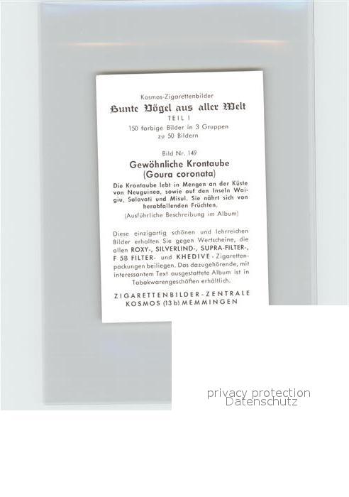 Voegel Birds Oiseaux Uccelli Pajaros-- Gewoehnliche Krontaube Kosmos-Zigarettenb – Bild 2