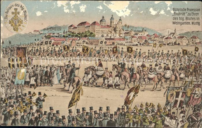 Weingarten Wuerttemberg Histor Prozession Blutritt in Weingarten Kuenstlerkarte