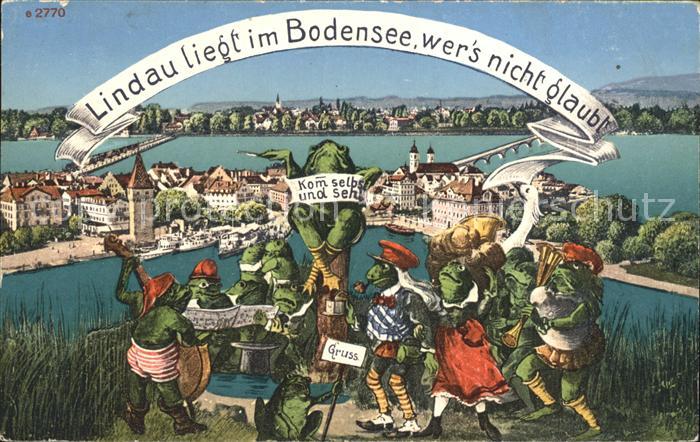 Lindau Bodensee Panorama Froesche mit Spruchband