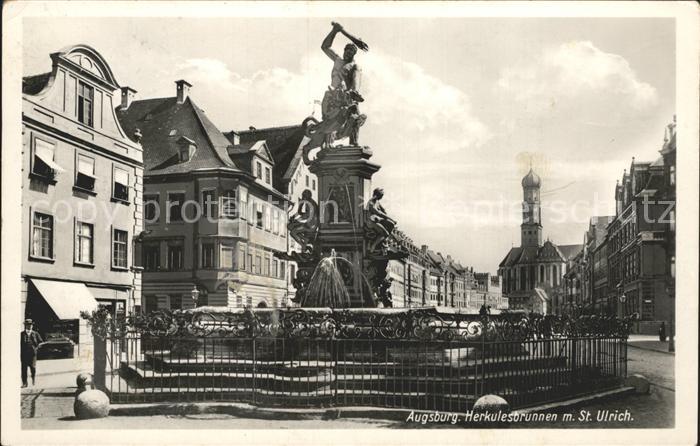 Augsburg Herkulesbrunnen mit St Ulrich