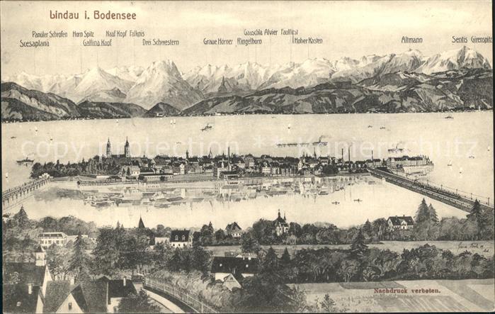 Lindau Bodensee Inselblick mit Schweizer Alpen