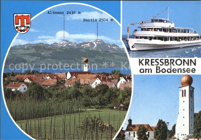 Kressbronn Bodensee mit Altmann und Saentis Faehre Konstanz Kirche