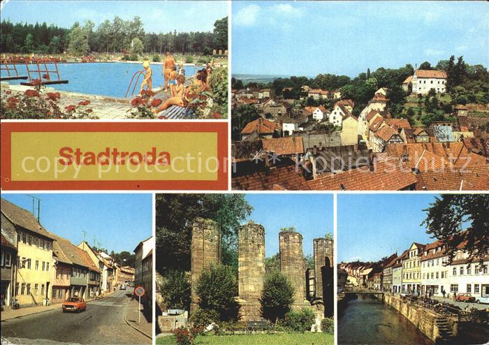 Stadtroda Freibad Teilansicht Strasse der DSF Klosterruine Strasse des Friedens