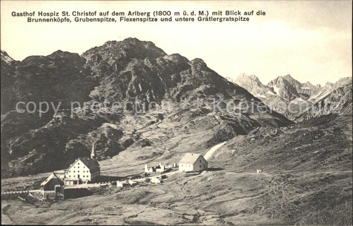 Arlberg Gasthof Hospiz St. Christof mit Brunnekoepfle Grubenspitze Flexenspitze
