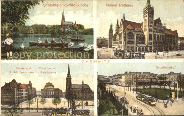 CHEMNITZ Sachsen Schl0ssteich mit Kirche Rathaus Theaterplatz Hauptbahnhof