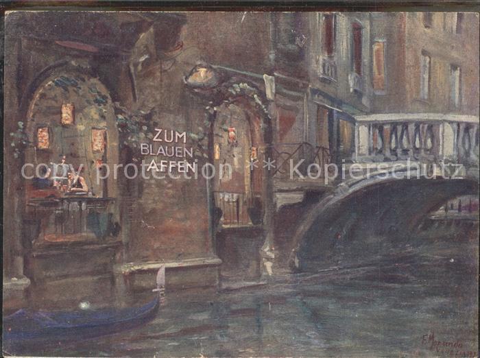 Venezia Venedig Bar Trattoria Sempione Zum blauen Affen Kuenstlerkarte mit Lagep