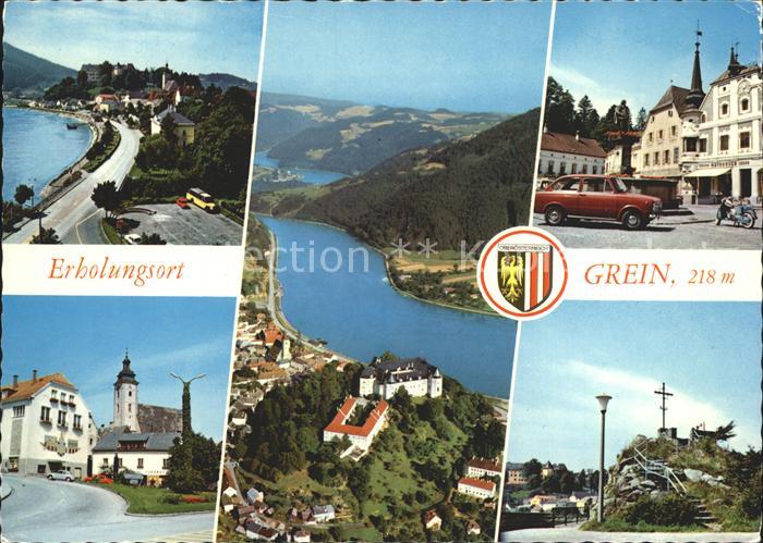 Grein Donau Oberoesterreich Schloss Greinsburg Fliegeraufnahme Hauptplatz Rathau