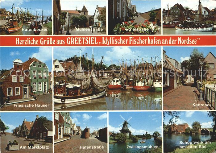 Greetsiel Hafen Muehlenstr Sielstr Krabbenkutter Friesenhaeuser Kattrepel Marktp