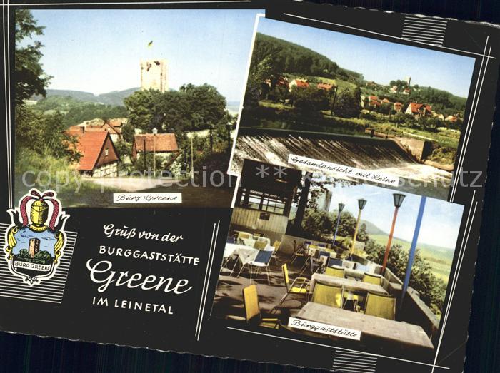 Greene Kreiensen Burg und Burggaststaette Greene Gesamt mit Leine