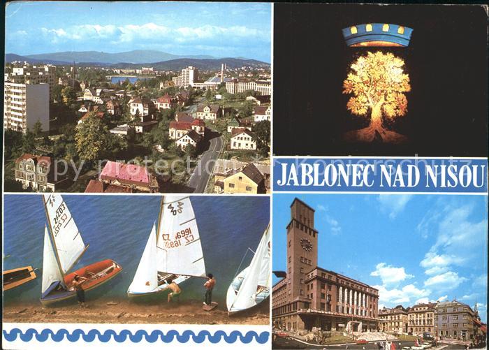 Jablonec nad Nisou Blick ueber die Stadt Rathaus Schmuckherstellung Segeln Wasse