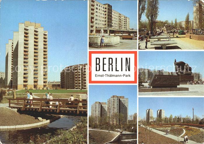 BERLIN  CITY Am Goldfischteich Brunnen Hochhaus Kinderspielplatz Ernst Thaelmann