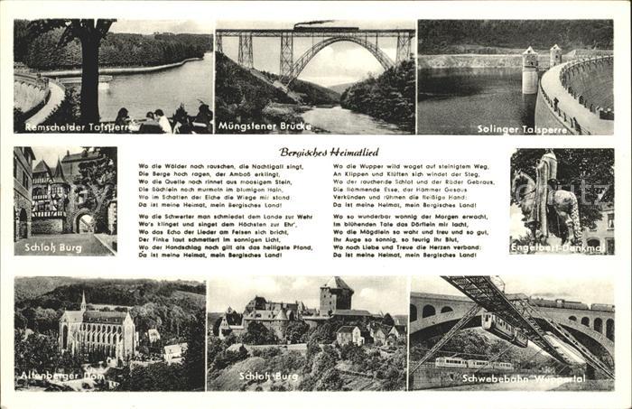 Liederkarte Bergisches Heimatlied Schwebebahn Wuppertal Schloss Burg
