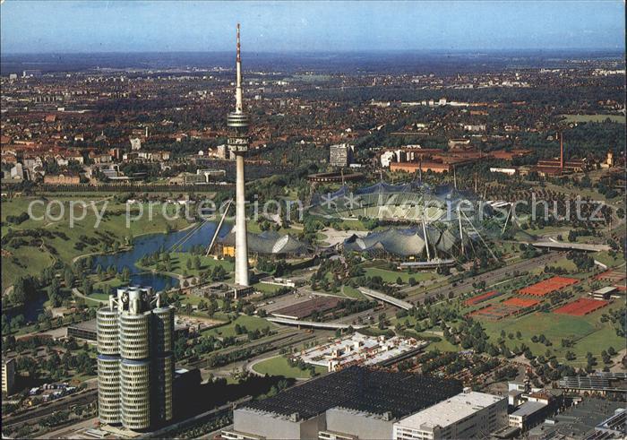 Olympia Olympiagelaende Muenchen BMW-Hochhaus Olympiaturm Olympiasee