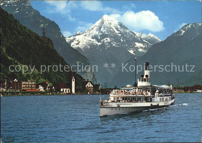 Dampfer Seitenrad Wilhelm Tell Flueelen Vierwaldstaettersee Bristenstock