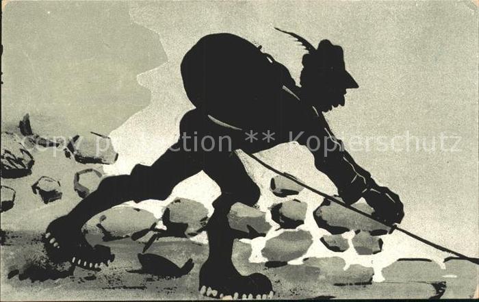 Scherenschnitt Schattenbildkarte Bergsteiger Steinbrech
