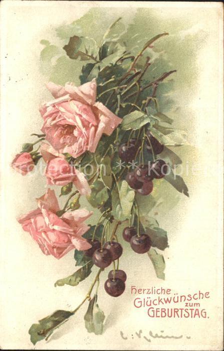 Rosen Kirchen Geburtstag Litho