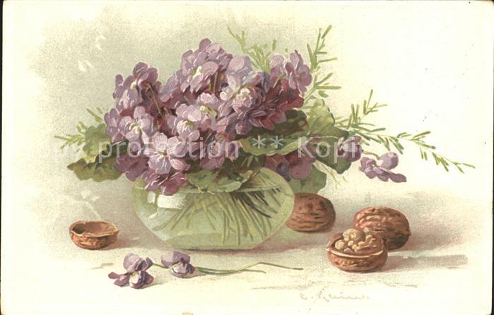 Klein Catharina Kuenstlerlitho Veilchen Walnüsse Litho