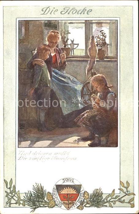 Verlag Schulverein Nr. 196 Die Glocke Spinnrad Stricken