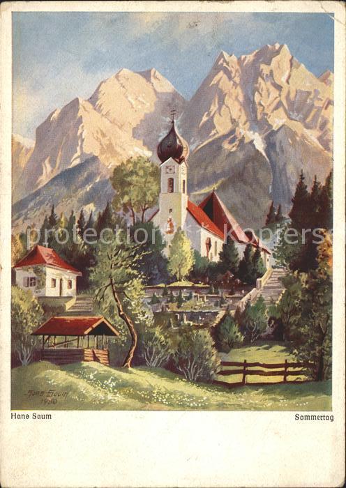 Verlag Wiechmann Nr. 3127 Hans Saum Grainau Kirche Waxenstein