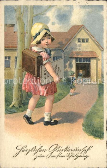 Schule School Ecole Escuela Scuola-- Einschulung Glueckwunsch Schulranzen Kind B