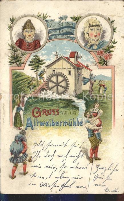 Altweibermuehle Vor und nach dem Besuch der Muehle Litho