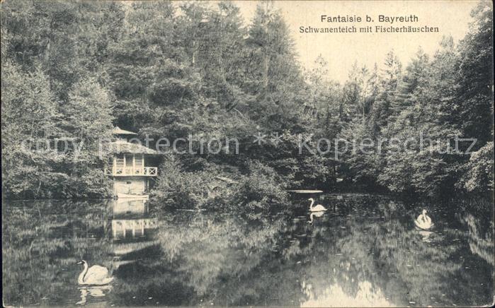 Bayreuth Fantasie Schwanenteich mit Fischerhaeuschen