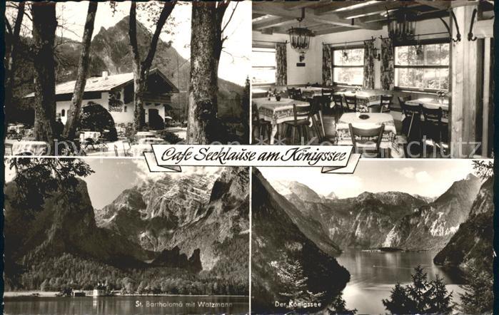Koenigsee Berchtesgaden Cafe Seeklause Gaststube St Bartholomae mit Watzmann