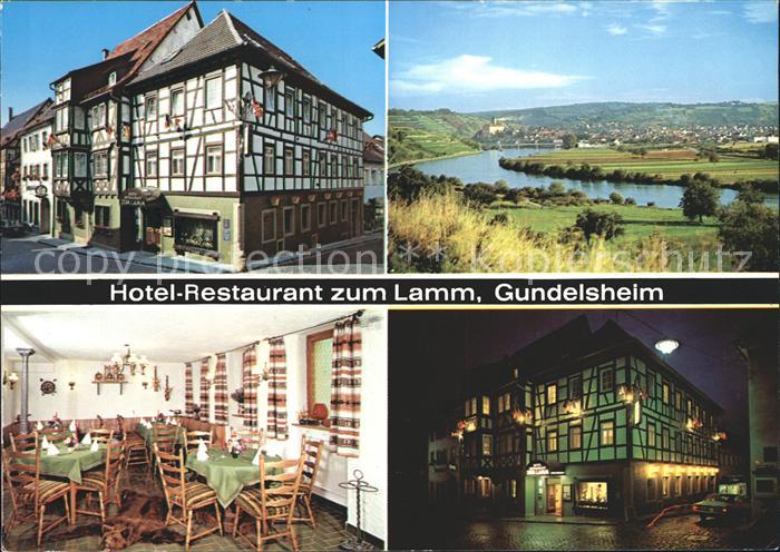 Gundelsheim Wuerttemberg Hotel Restaurant zum Lamm Nachtaufnahme Gaststube Panor