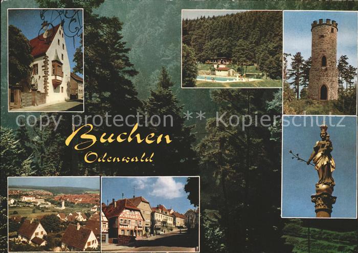Buchen Odenwald Erker Schwimmbad Turm Stadtansicht Denkmal